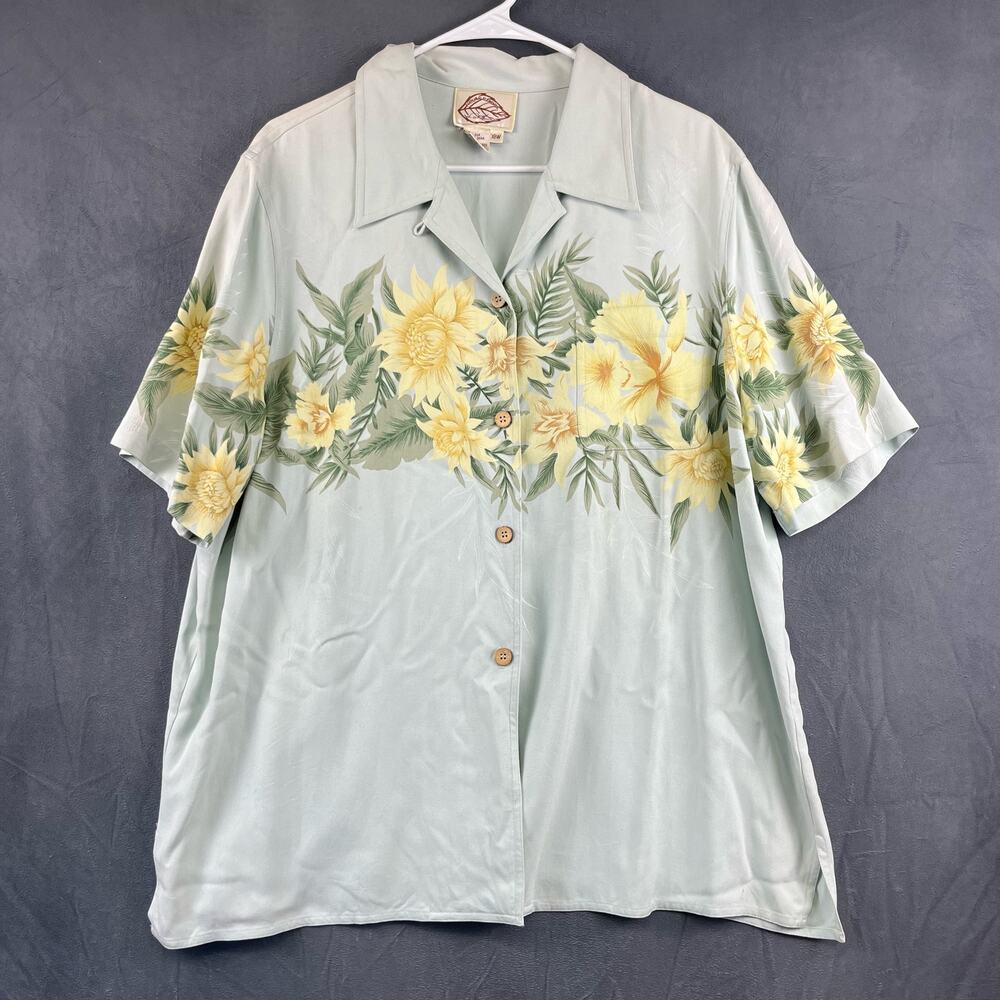 Plus Size 18W Natural Elements 100% Silk Button Floral Hawaiian Casual Shirt